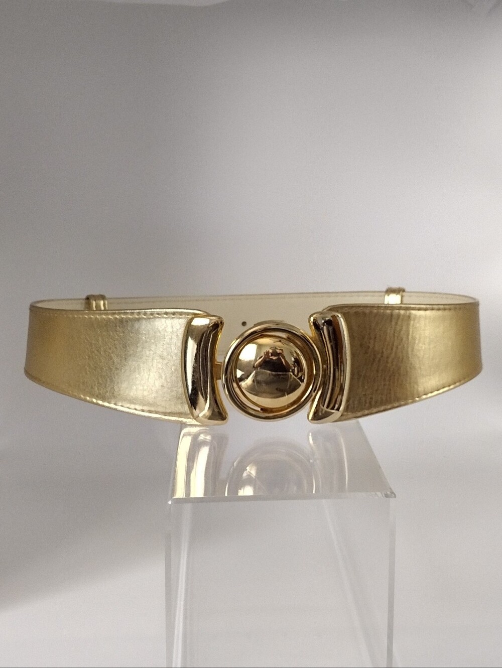 80s Gold Metallic Vegan Leather Waist Belt with Metal Interlocking Buckle